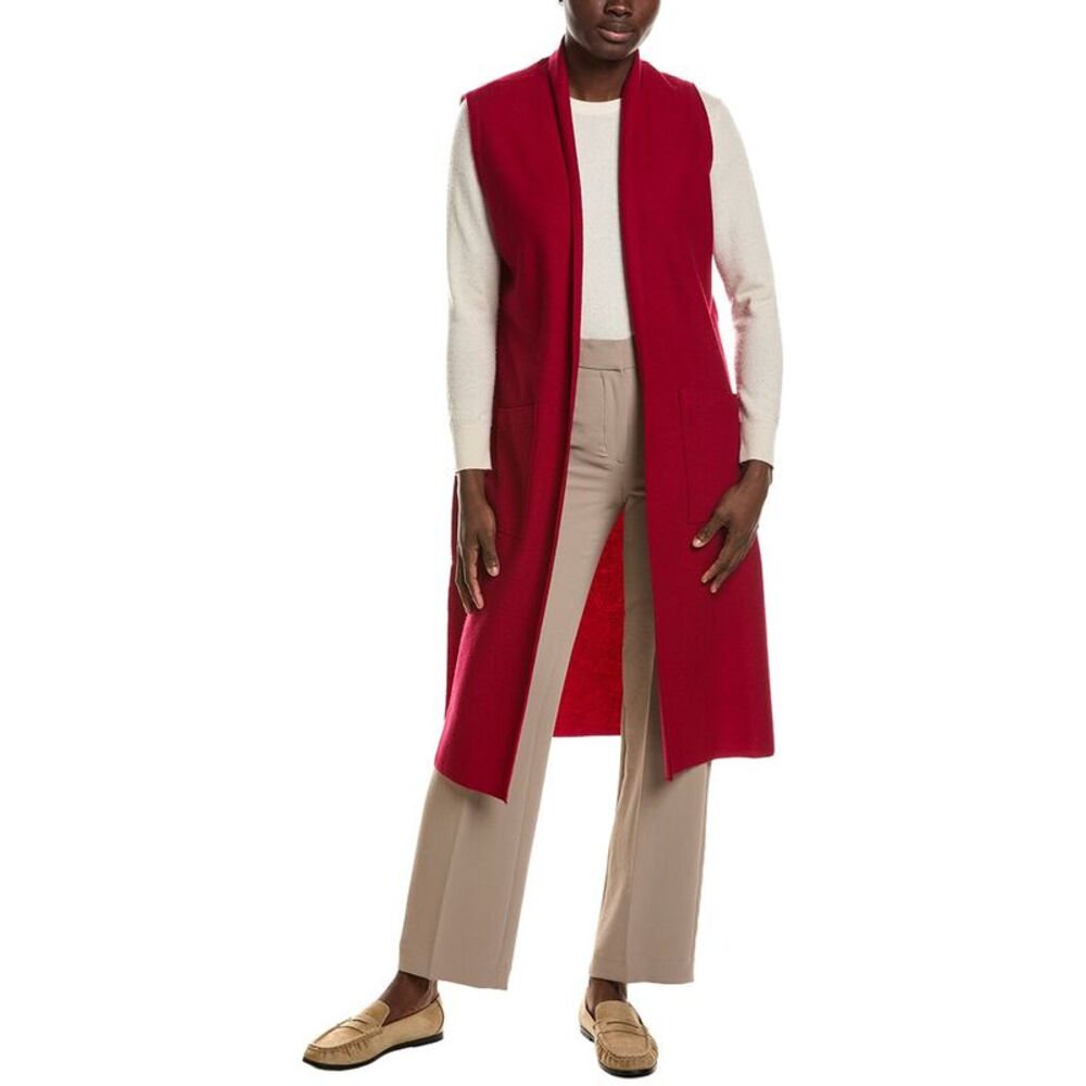 Eileen Fisher Womens Shawl Wool Vest, Red